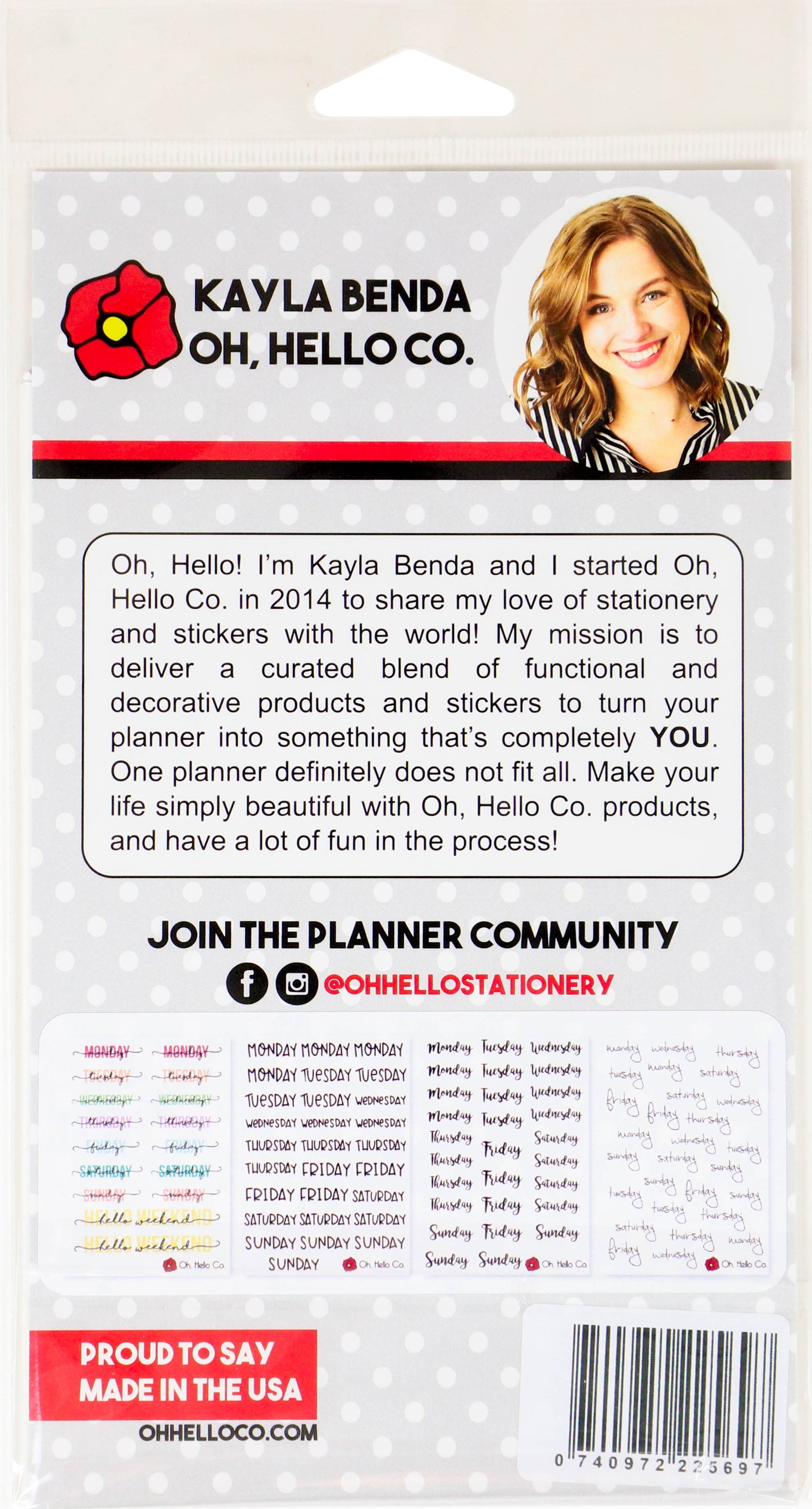 Oh, Hello Co. Oh Hello Planner Stickers 4 Sheets - Days Of The Week