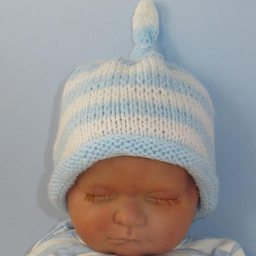 Baby Stripe Roll Brim Topknot Beanie Hat