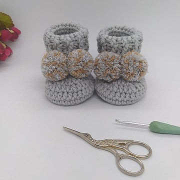 Baby Cuffed Pompom Booties