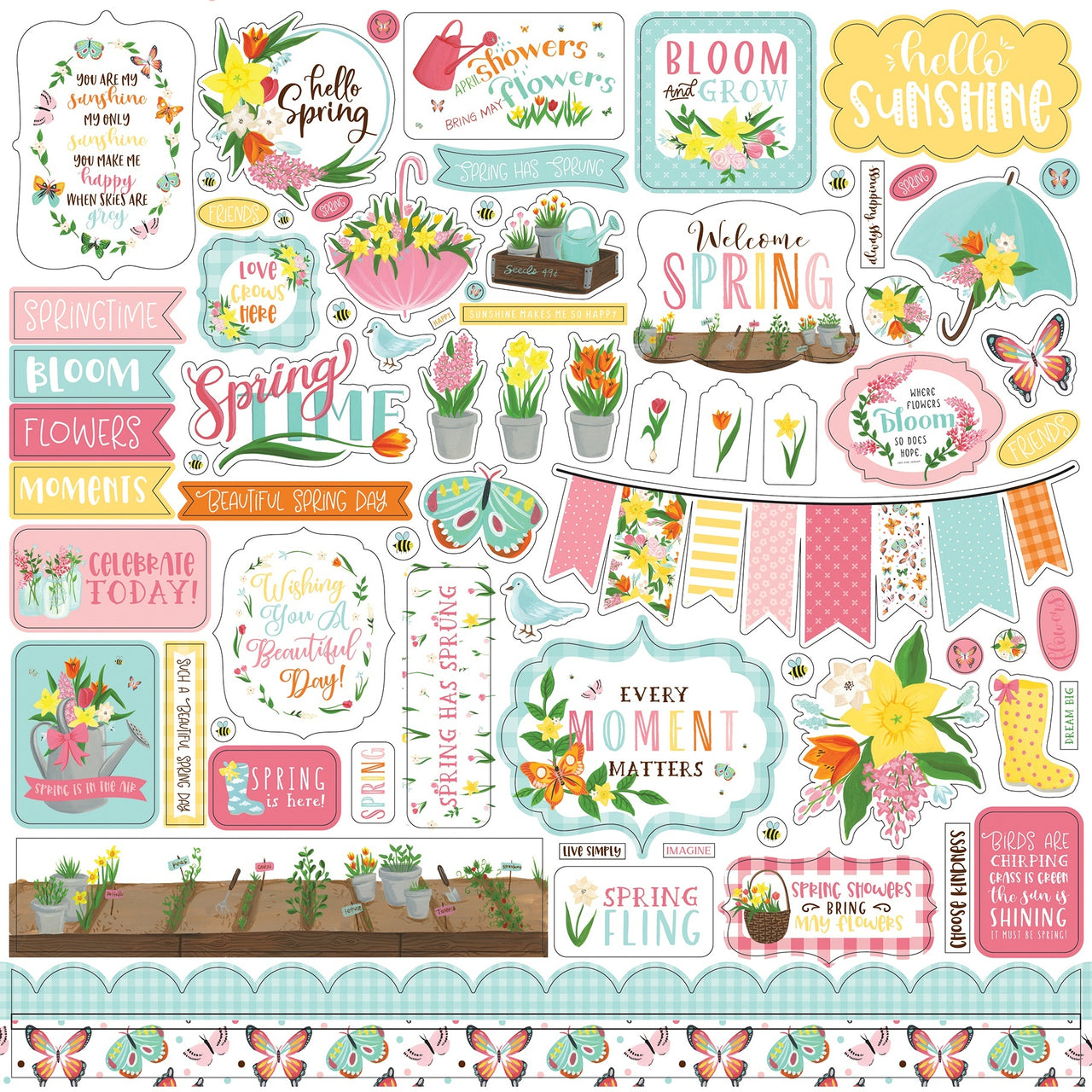Echo Park Paper I Love Spring Cardstock Stickers 12"X12" - Elements
