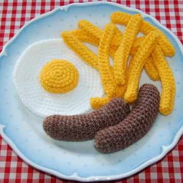 Knitting & Crochet Pattern for Sausage, Egg and Chips / Fries - Knitted Play Food