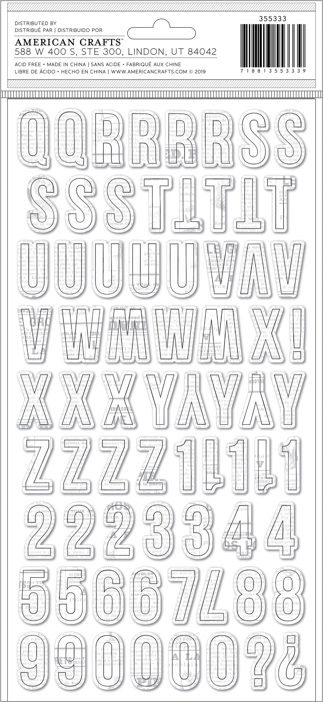 American Crafts Vicki Boutin Let's Wander Thickers Stickers 121/Pkg - Paperwork Alphabet/Cardstock