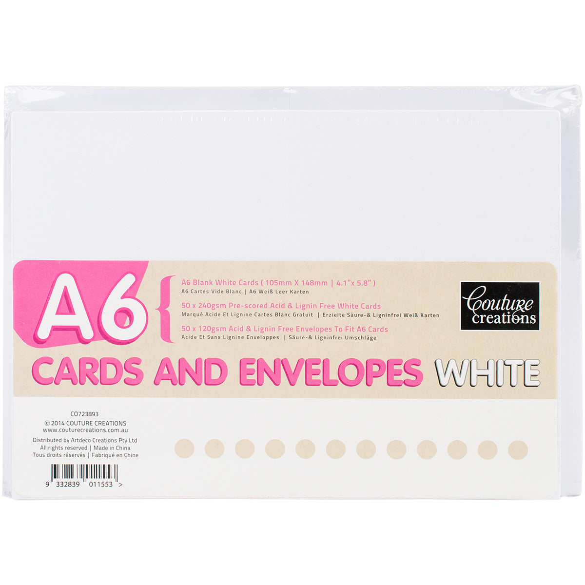 Artdeco Creations Couture Creations A6 Cards W/Envelopes 50/Pkg - White