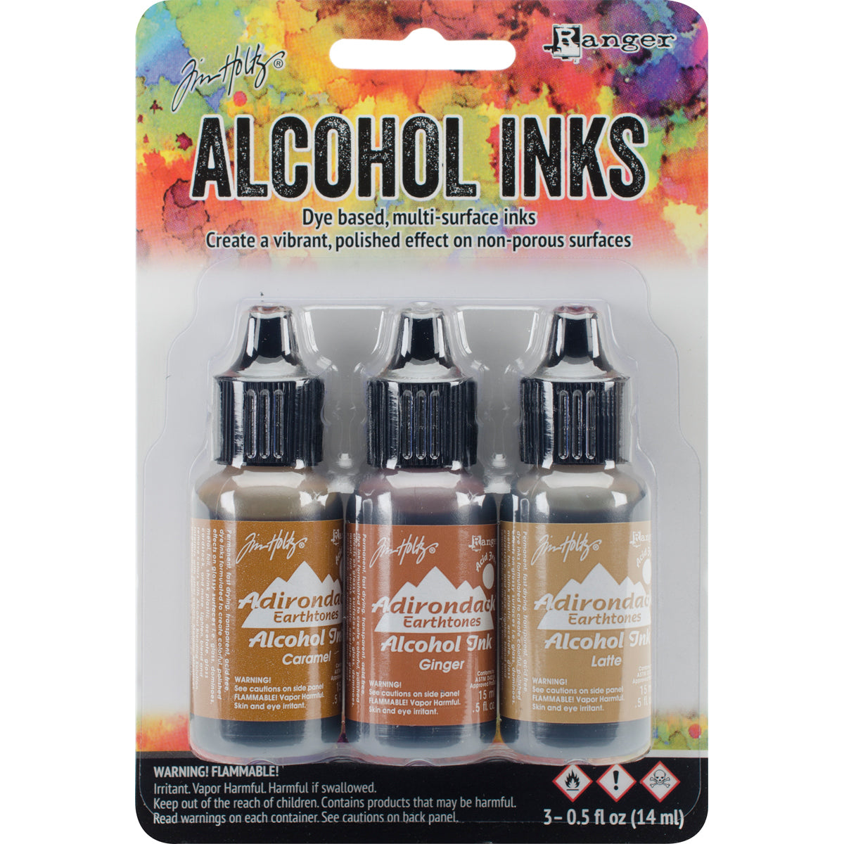 Ranger Tim Holtz Alcohol Ink .5oz 3/Pkg - Cabin Cupboard-Caramel/Ginger/Latte