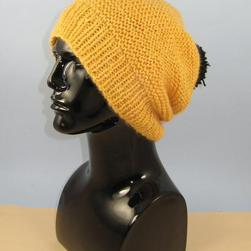 Chunky Garter Stitch Big Bobble Slouch Hat