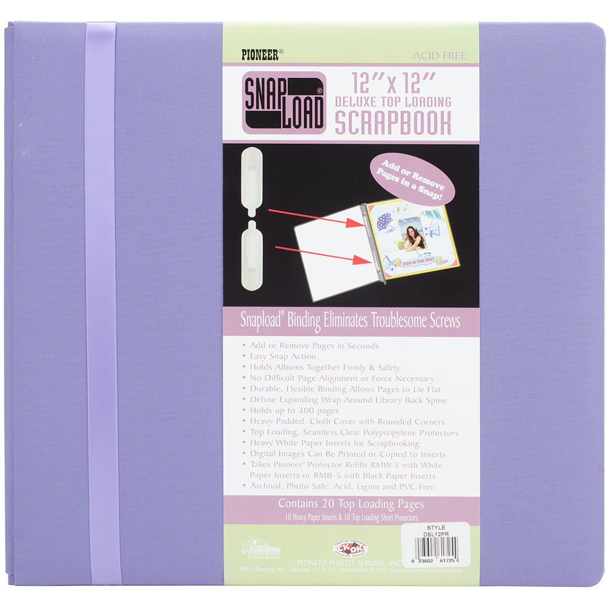 Pioneer Snapload Cloth W/Ribbon Album 12"X12" - Purple
