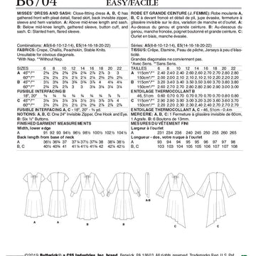 Butterick Misses' Dress & Sash B6704 - Sewing Pattern