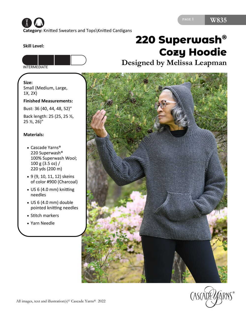 Cozy Hoodie in Cascade Yarns 220 Superwash - W835 - Downloadable PDF