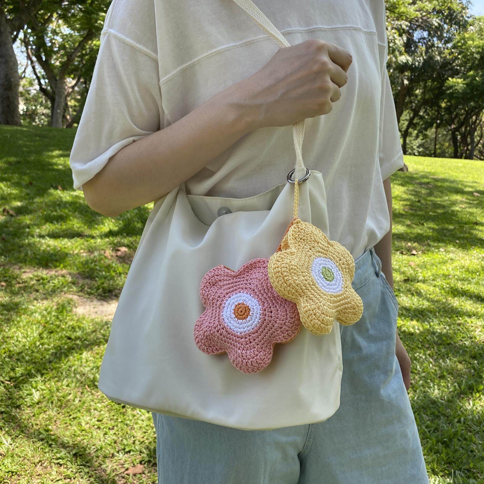 Rainbow Flower Crochet Drink Carrier Bag Charm