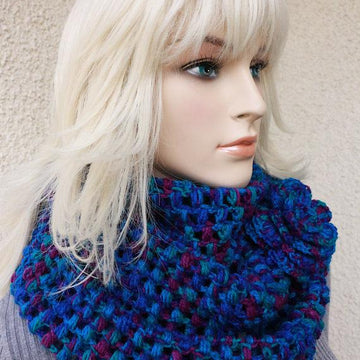 Puff Stitch Infinity Scarf With Flower
