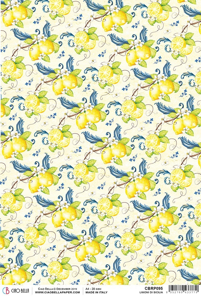 Ciao Bella Rice Paper Sheet A4 5/Pkg - Limoni di Sicilia, Sicilia