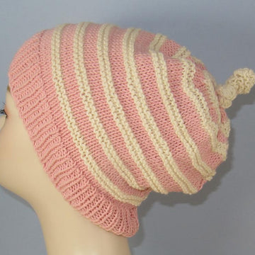 Stripe Topknot Slouch Hat