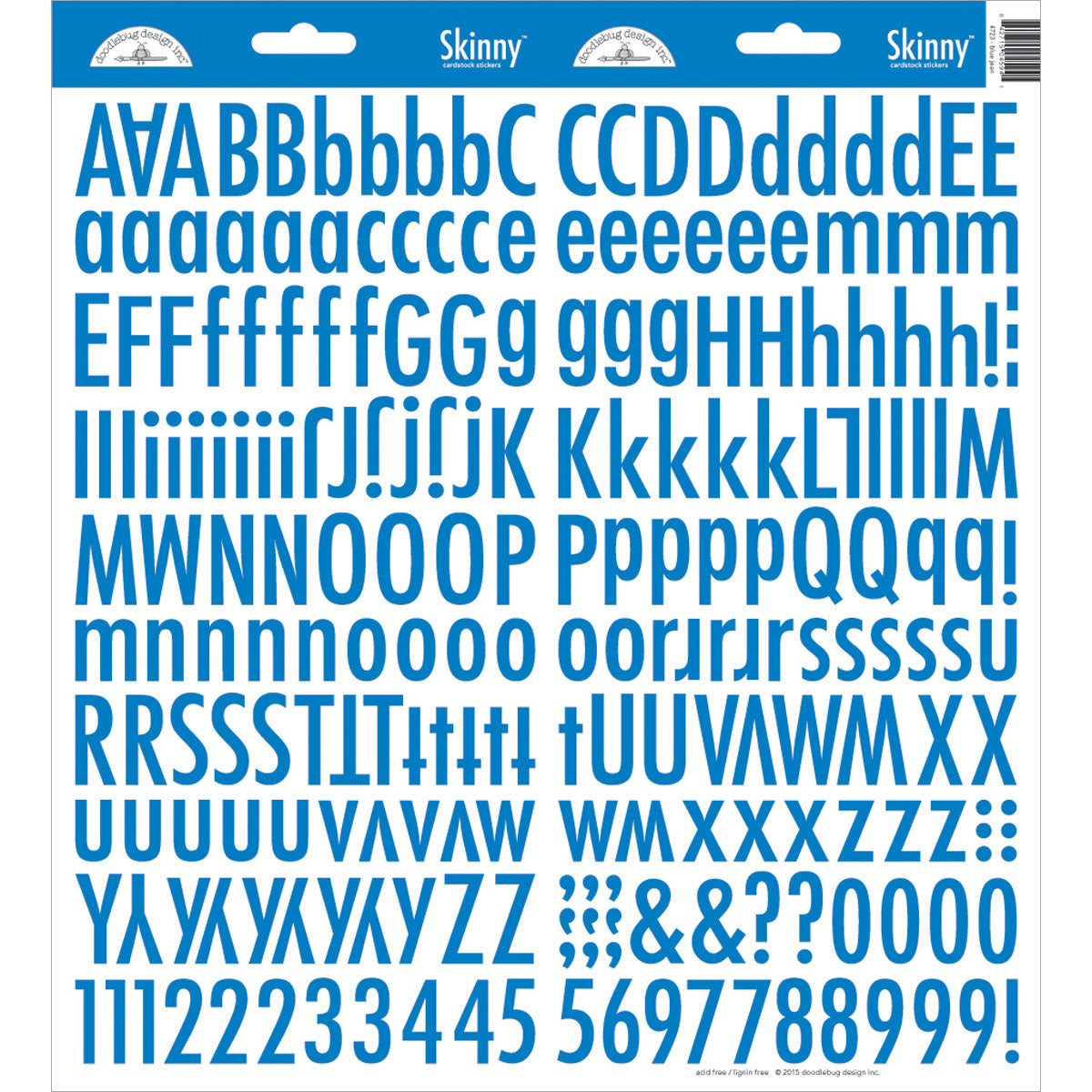 Doodlebug Skinny Cardstock Alpha Stickers 6"x13" 2/Pkg - Blue Jean