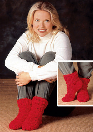 Red Hot Slipper Socks in Lion Brand Wool-Ease Thick & Quick - 1200AD