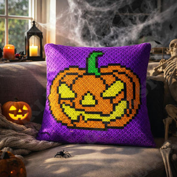 Pumpkin Halloween Cushion Diagonal Crochet Mini C2C Pattern Trick or Treat Graph