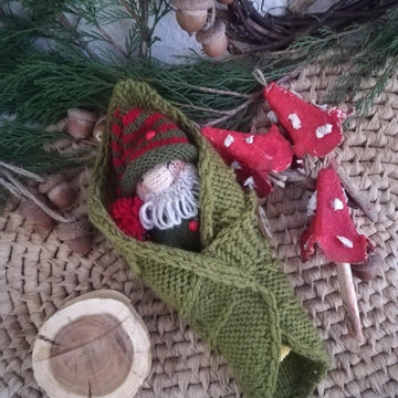 Forest Gnome Knitting Pattern – Soft Toy with Leaf Bed and Snail, beginners knit