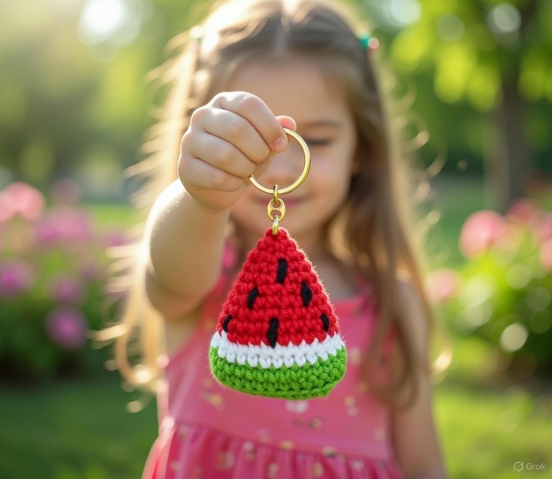 Watermelon Crochet Keychain Pattern PDF + Video Tutorial