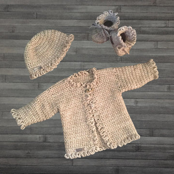 Renee Loveknot Cardigan Hat and Booties Newborn - 10 Years