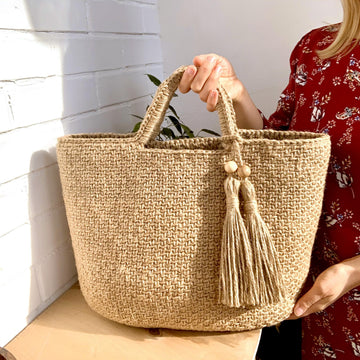 Crochet Jute Beach Bag Pattern: Large Lined Tote with Tassel
