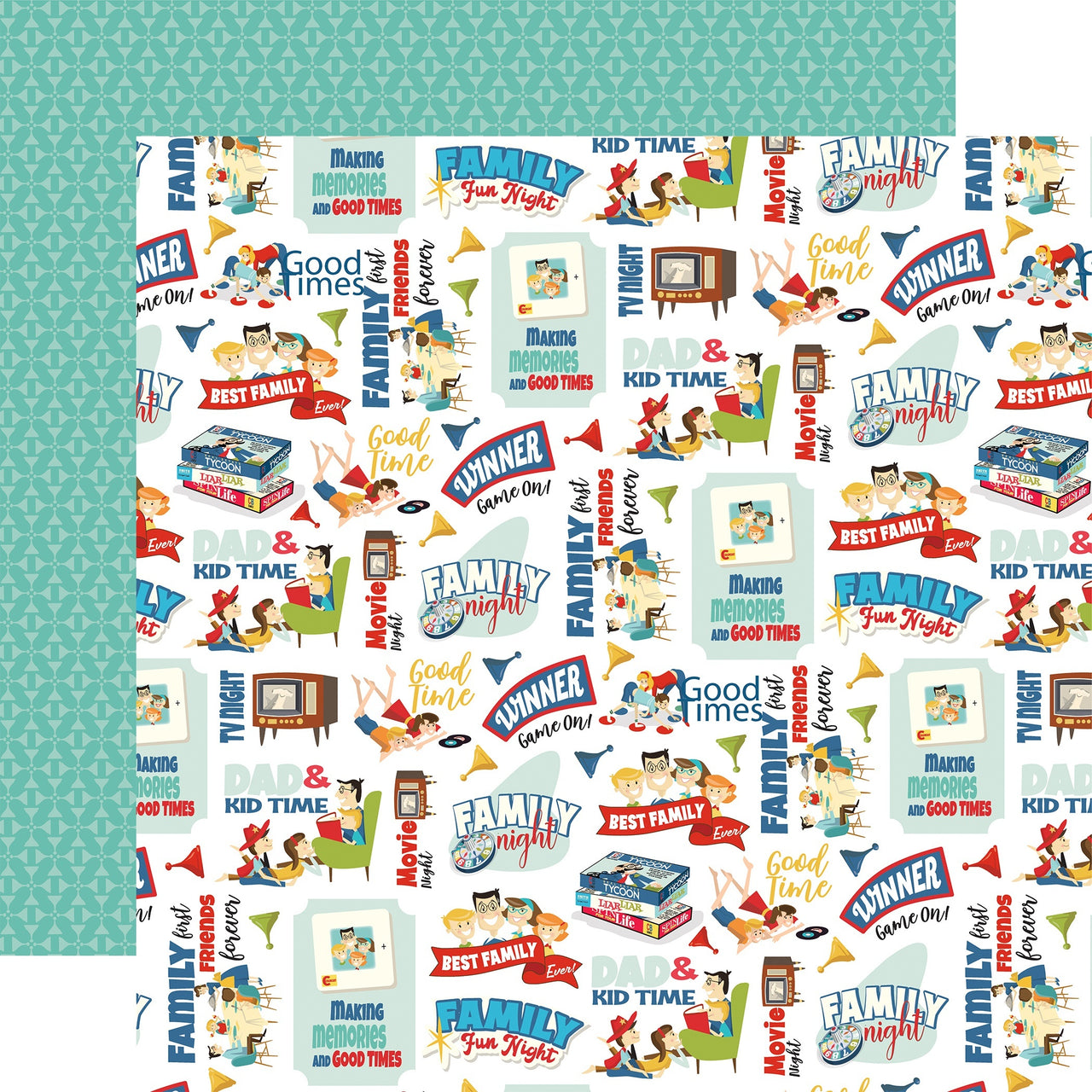 Echo Park Paper Family Night Double-Sided Cardstock 12"X12" 25/Pkg - Family Fun Night