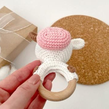 Cow crochet pattern Baby rattle toy Amigurumi farm animal Teether ring