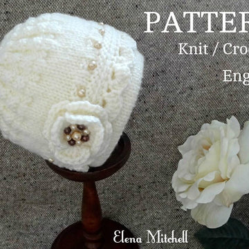 Knitted Baby Girl Hat with Crochet edging and Flower