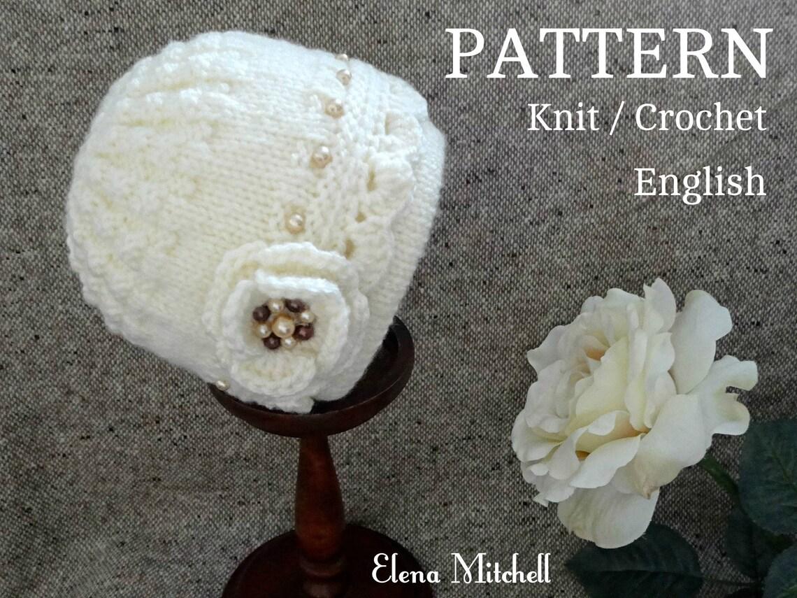 Knitted Baby Girl Hat with Crochet edging and Flower