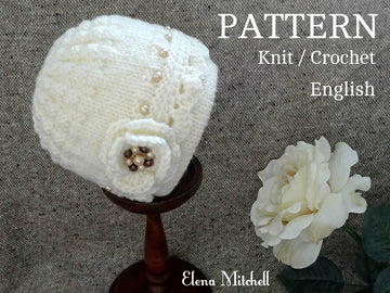 Knitted Baby Girl Hat with Crochet edging and Flower