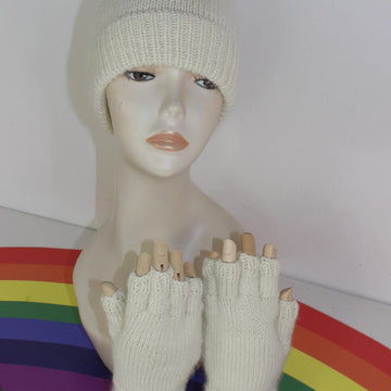 Adult & Teen Aran Ski Beanie & Short Finger Gloves