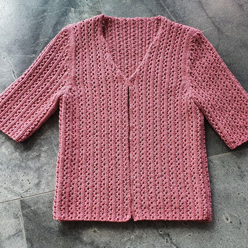 Maree - Ladies 8ply V neck lace cardigan with elbow length sleeves