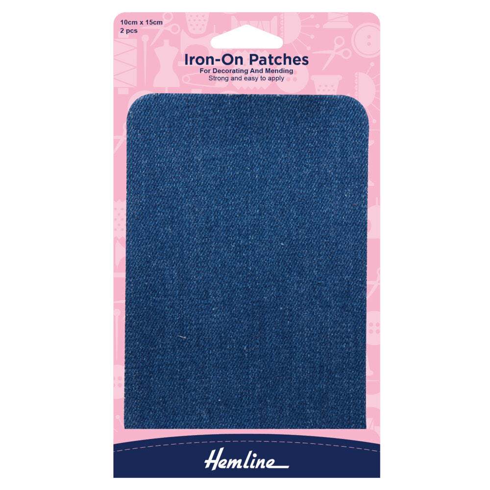 Hemline Cotton Twill Patches: Mid Denim - 10 x 15cm