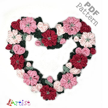 Crochet Floral Heart Valentin Flower Applique Pattern