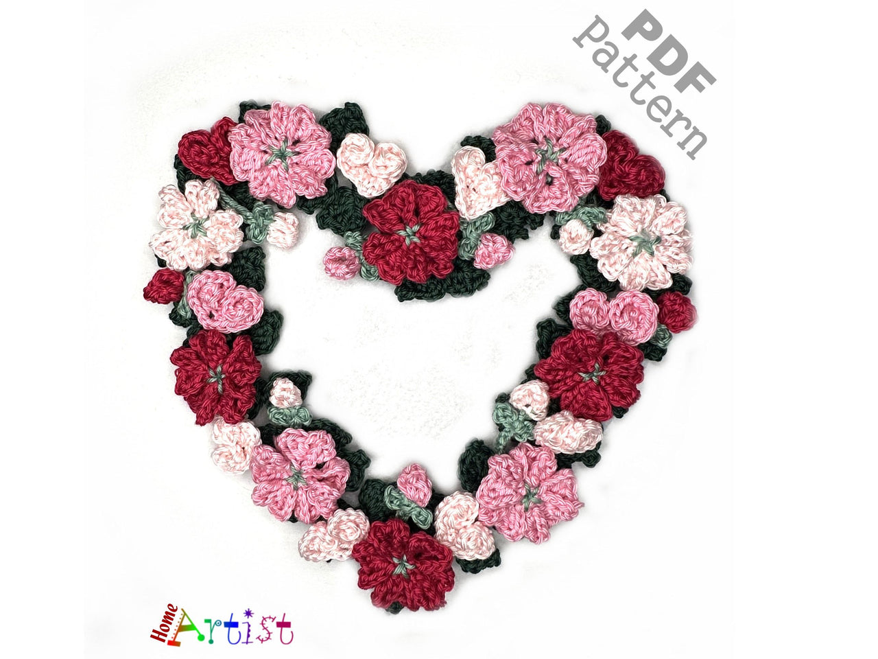 Crochet Floral Heart Valentin Flower Applique Pattern