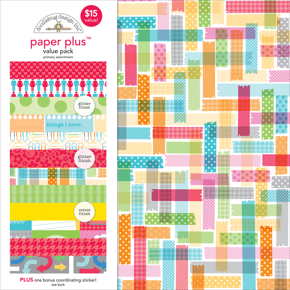 Doodlebug Paper Plus Value Pack 12"X12" - Primary
