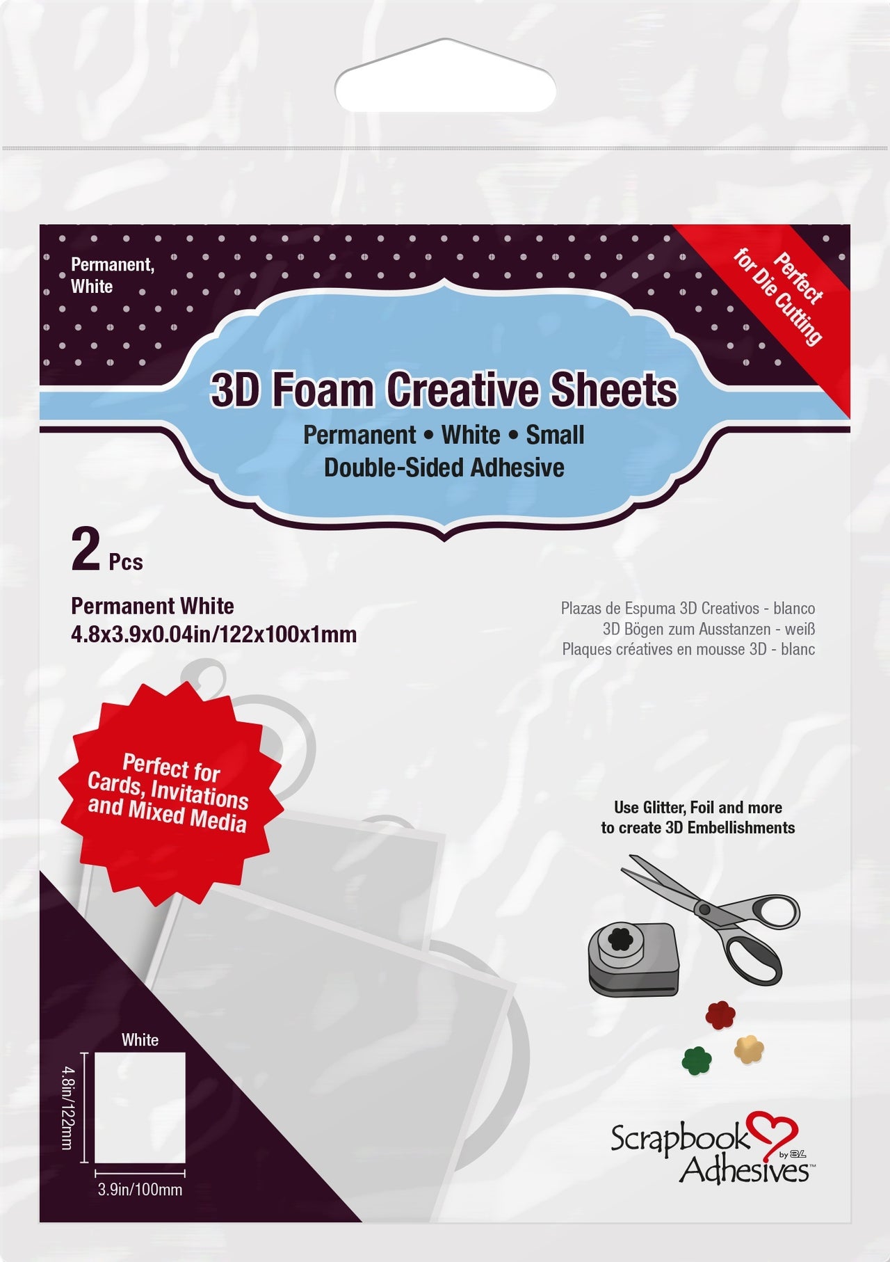 3L Scrapbook Adhesives 3D Foam Creative Sheets 2/Pkg - Thin White