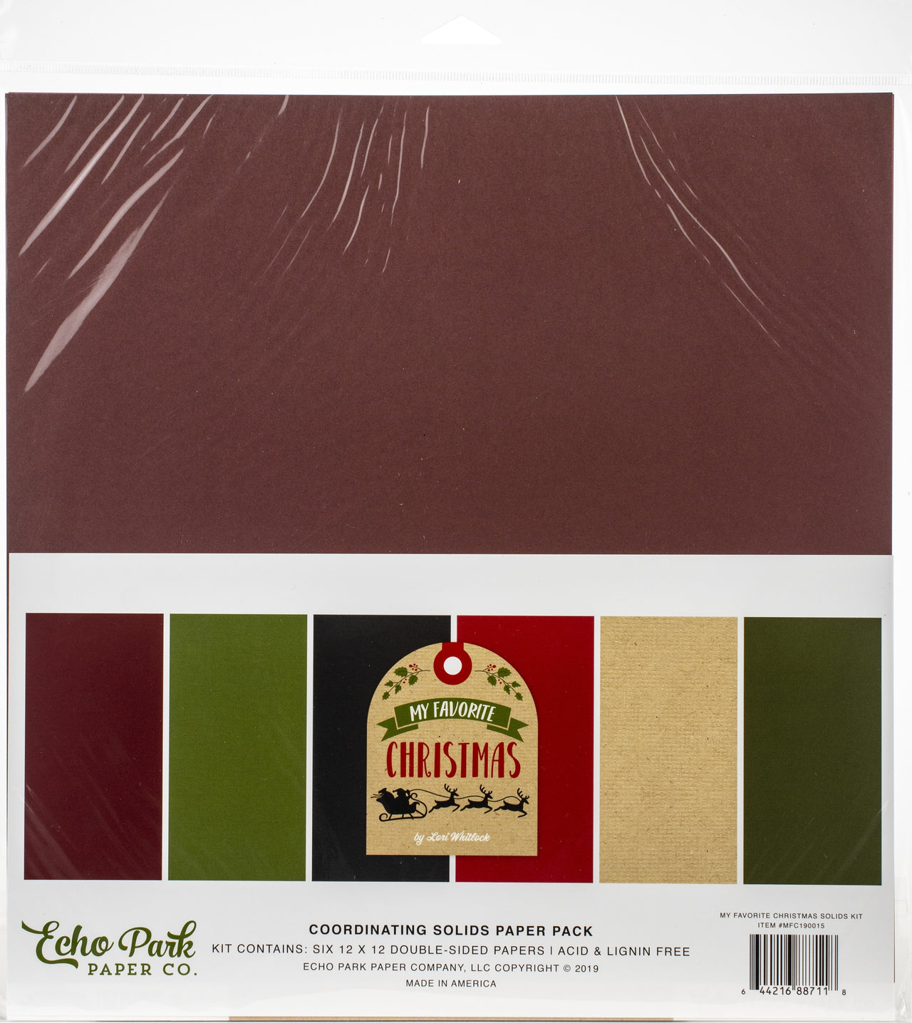 Echo Park Paper Echo Park Double-Sided Solid Cardstock 12"X12" 6/Pkg - My Favorite Christmas, 6 Colors