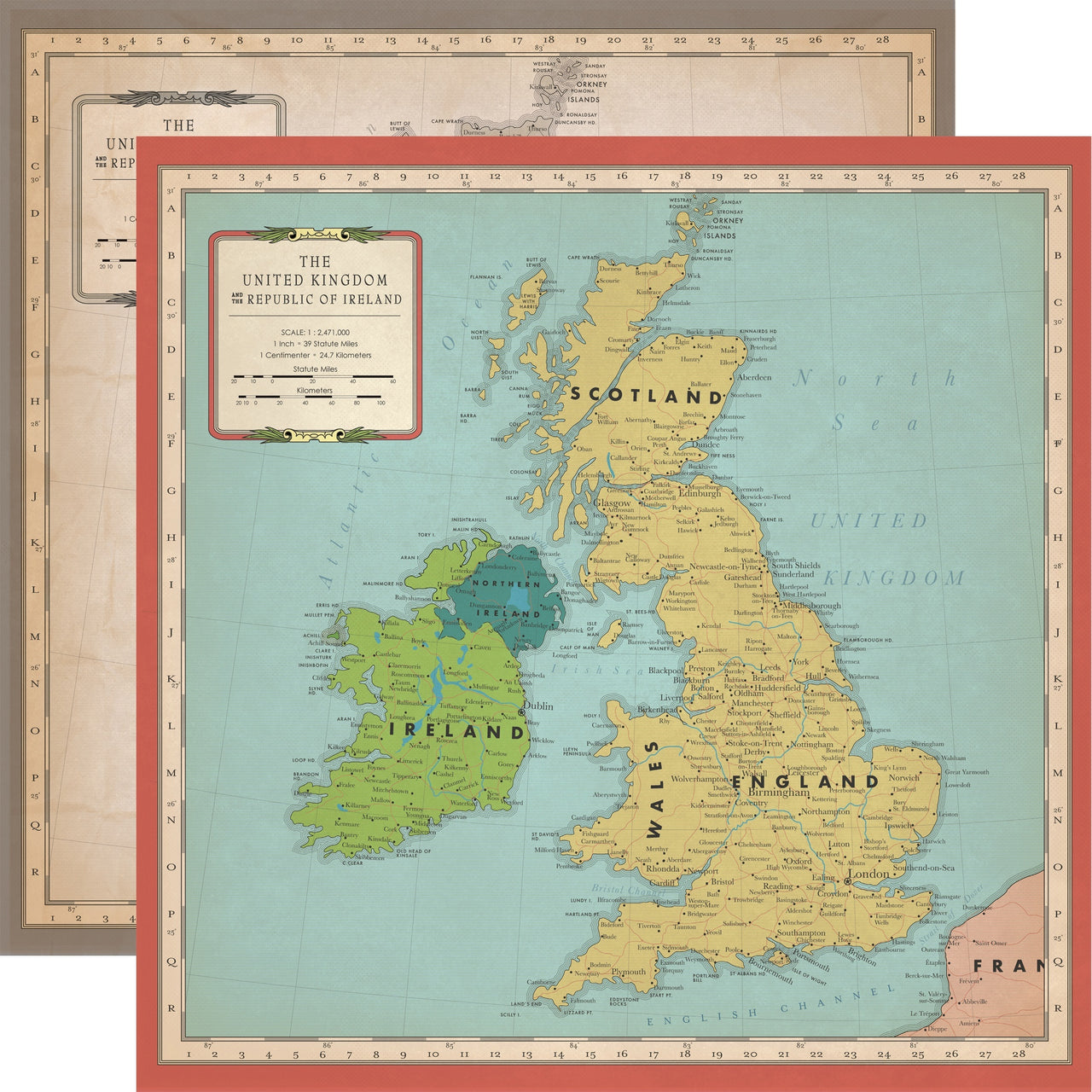 Echo Park Paper Cartography No.1 Double-Sided Cardstock 12"X12" - Great Britain Map