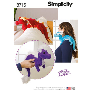 Simplicity 8715 Stuffed Dragons - Paper Pattern, Size OS (ONE SIZE)
