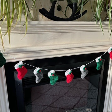 Christmas Holly Stockings bunting sweets chocolate cover, tree decoration DK knitting pattern