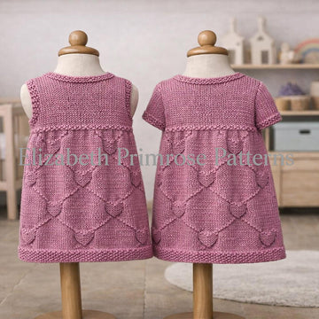 Diamond Hearts Dresses Knitting Pattern | P160 | 0–5 Years | Elizabeth Primrose Patterns