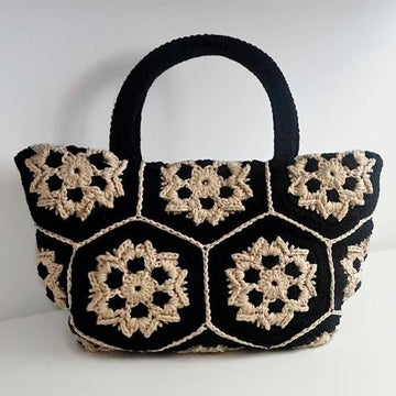 Crochet Light Beige Black Bag