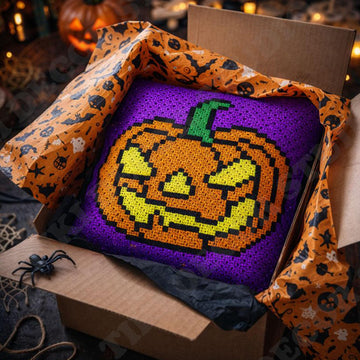 Pumpkin Halloween Cushion Diagonal Crochet Mini C2C Pattern Trick or Treat Graph