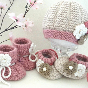 Pattern Knitting Baby Set Baby Cap and Baby Shoes