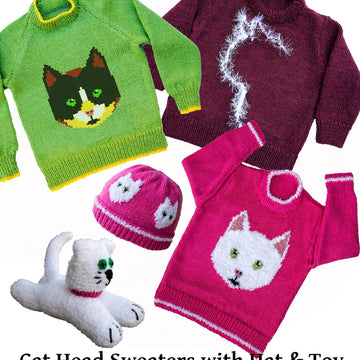 Cat head sweaters, hat & toy