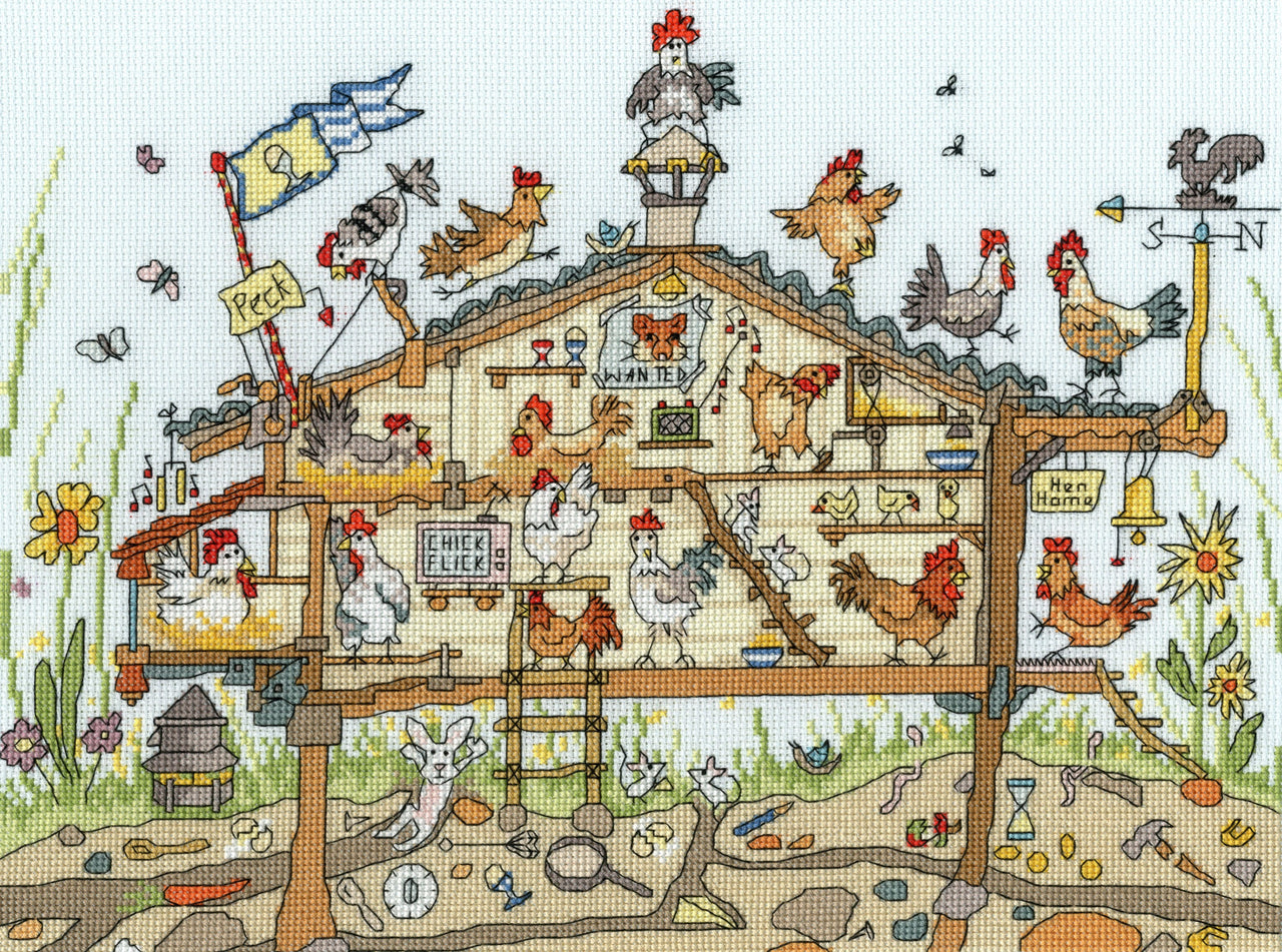 Bothy Threads Cut Thru' Hen Home by Amanda Loverseed Cross Stitch Kit - 35 x 26cm