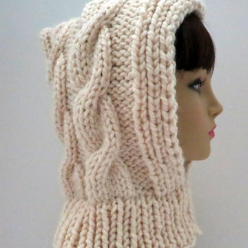 Snow Queen Cable Hooded Hat