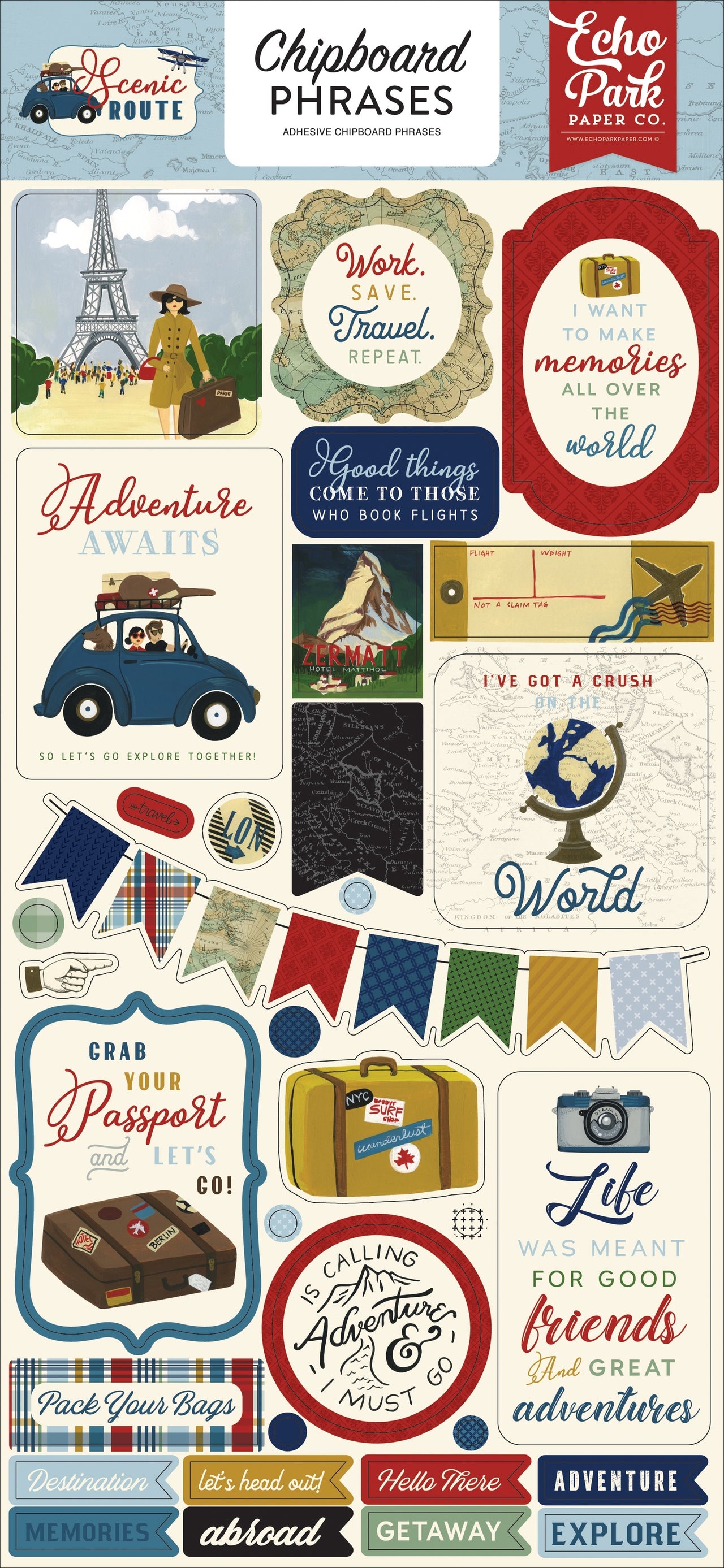 Echo Park Paper Scenic Route Chipboard 6"X13" - Phrases