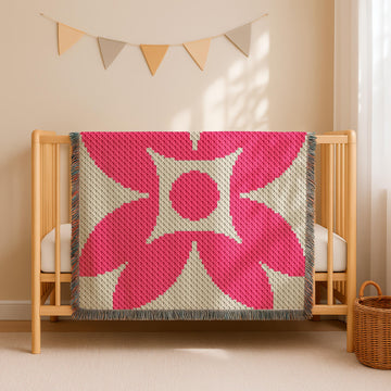 Pink Flower Beige Abstract Blanket Botanical Home Decor C2C Crochet PATTERN