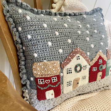 Winter Cottages Crochet Cushion