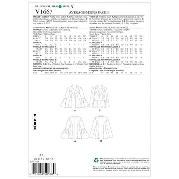 Vogue Misses Jacket V1667 - Sewing Pattern